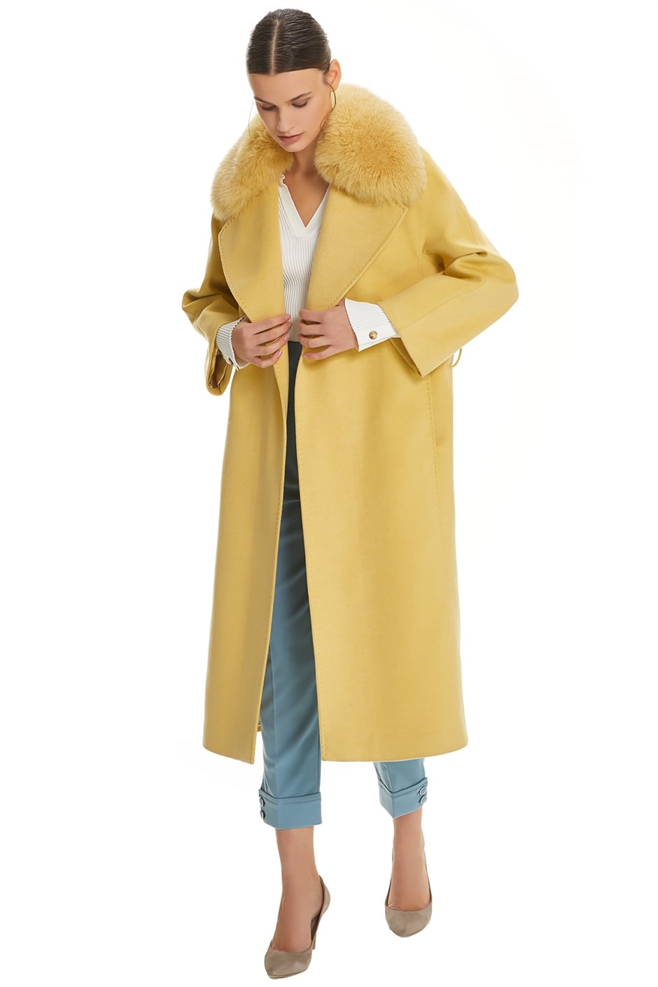 Shaky Women's Textile Coat with Fox trimming