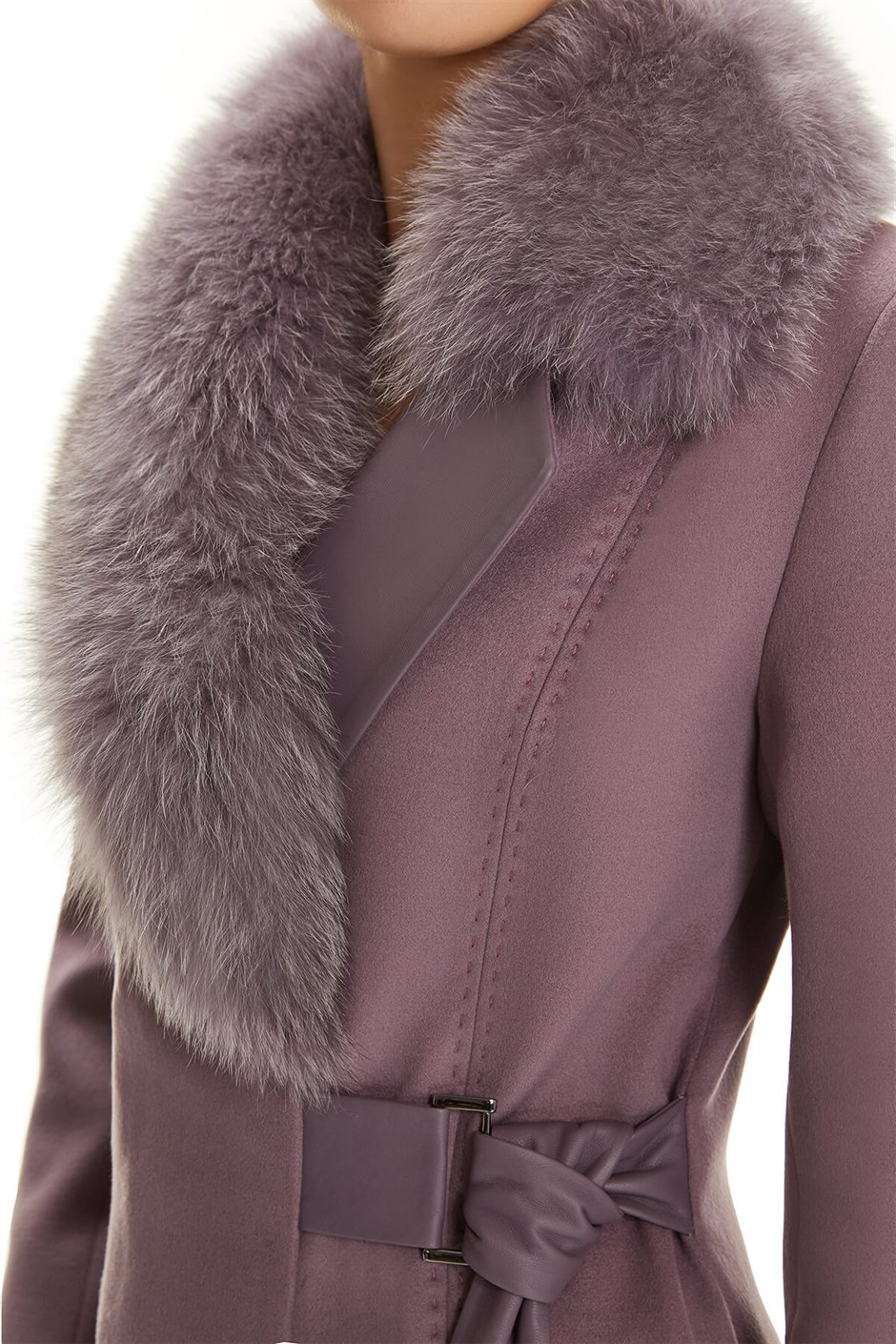 Shaky Women's Textile Coat with Fox trimming K.Lilac