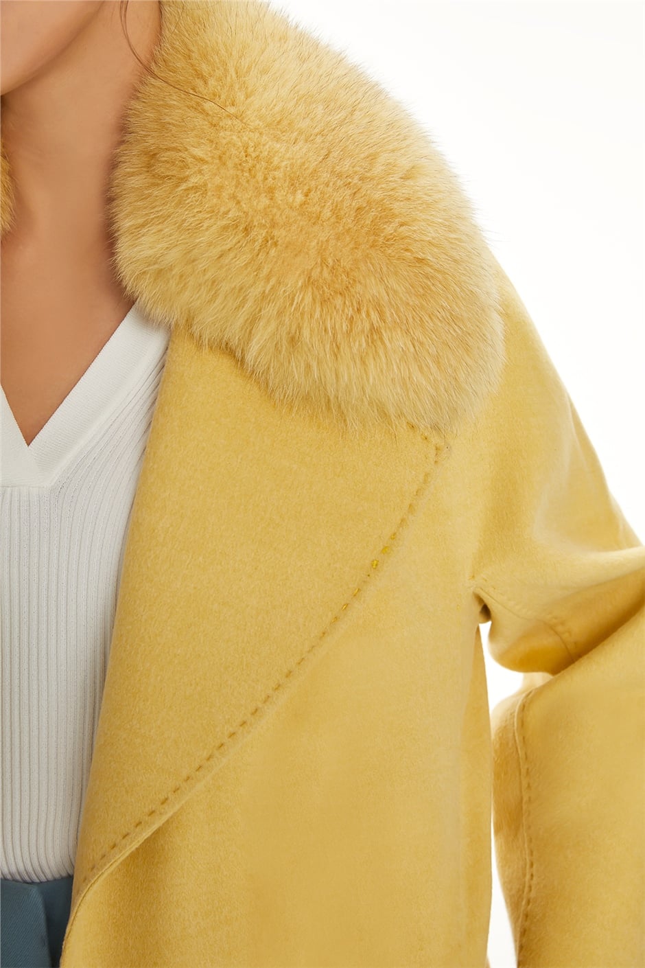 Shaky Women's Textile Coat with Fox trimming