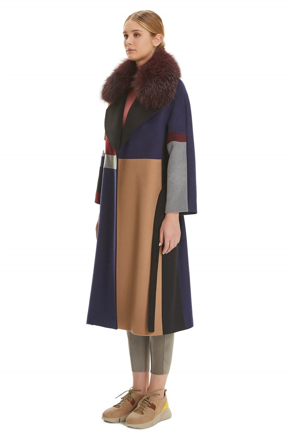 Shaky Women's Textile Coat with Fox trimming Black