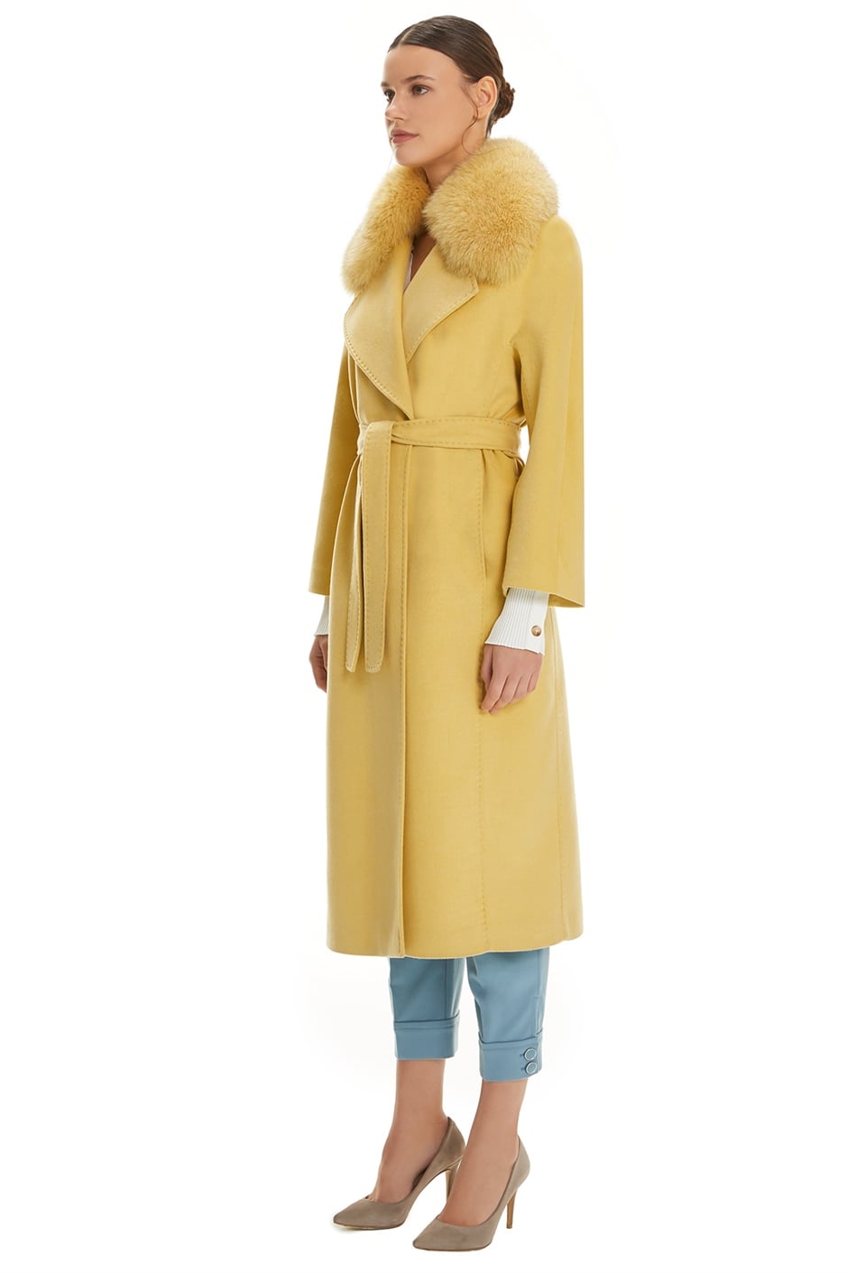 Shaky Women's Textile Coat with Fox trimming