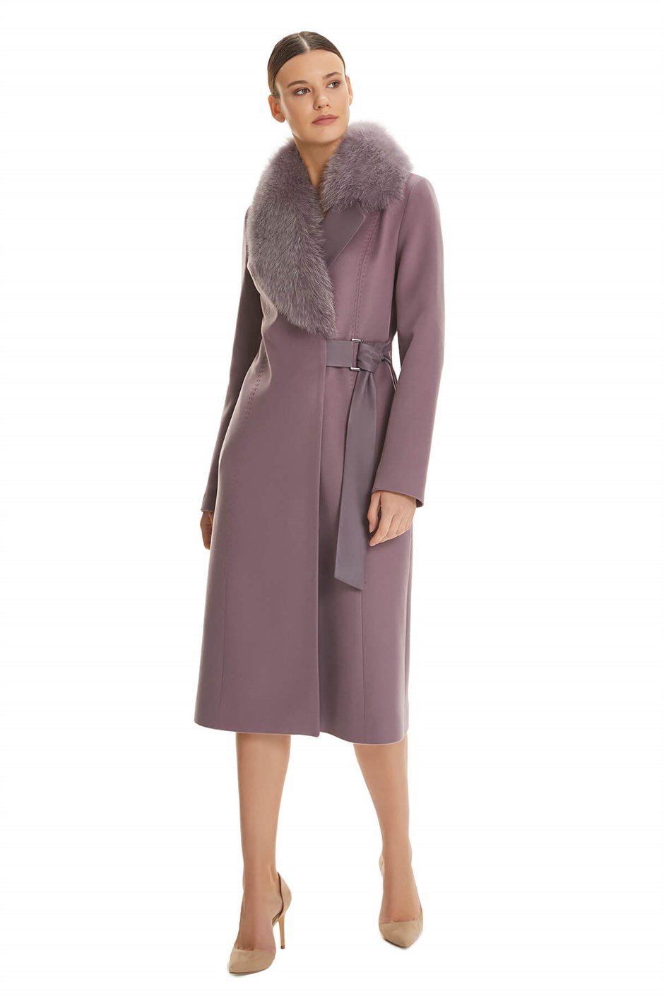 Shaky Women's Textile Coat with Fox trimming K.Lilac