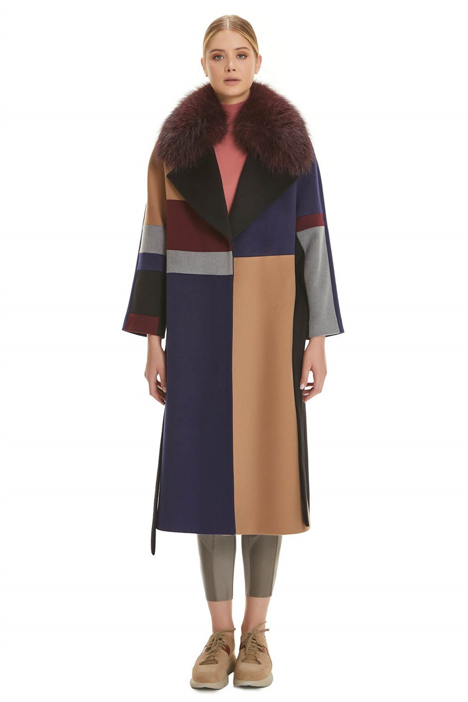 Shaky Women's Textile Coat with Fox trimming Black