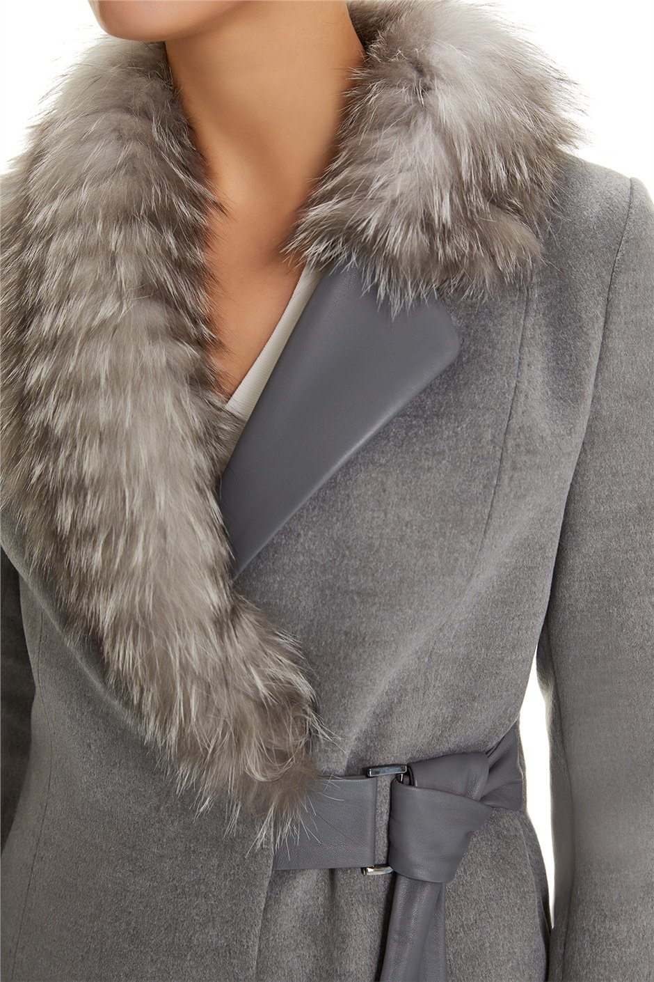 Shaky Women's Textile Coat with Fox trimming
