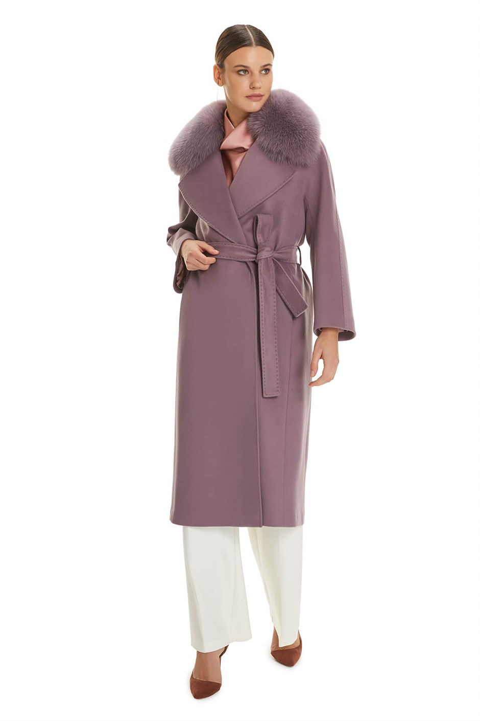Shaky Women's Textile Coat with Fox trimming K.Lilac