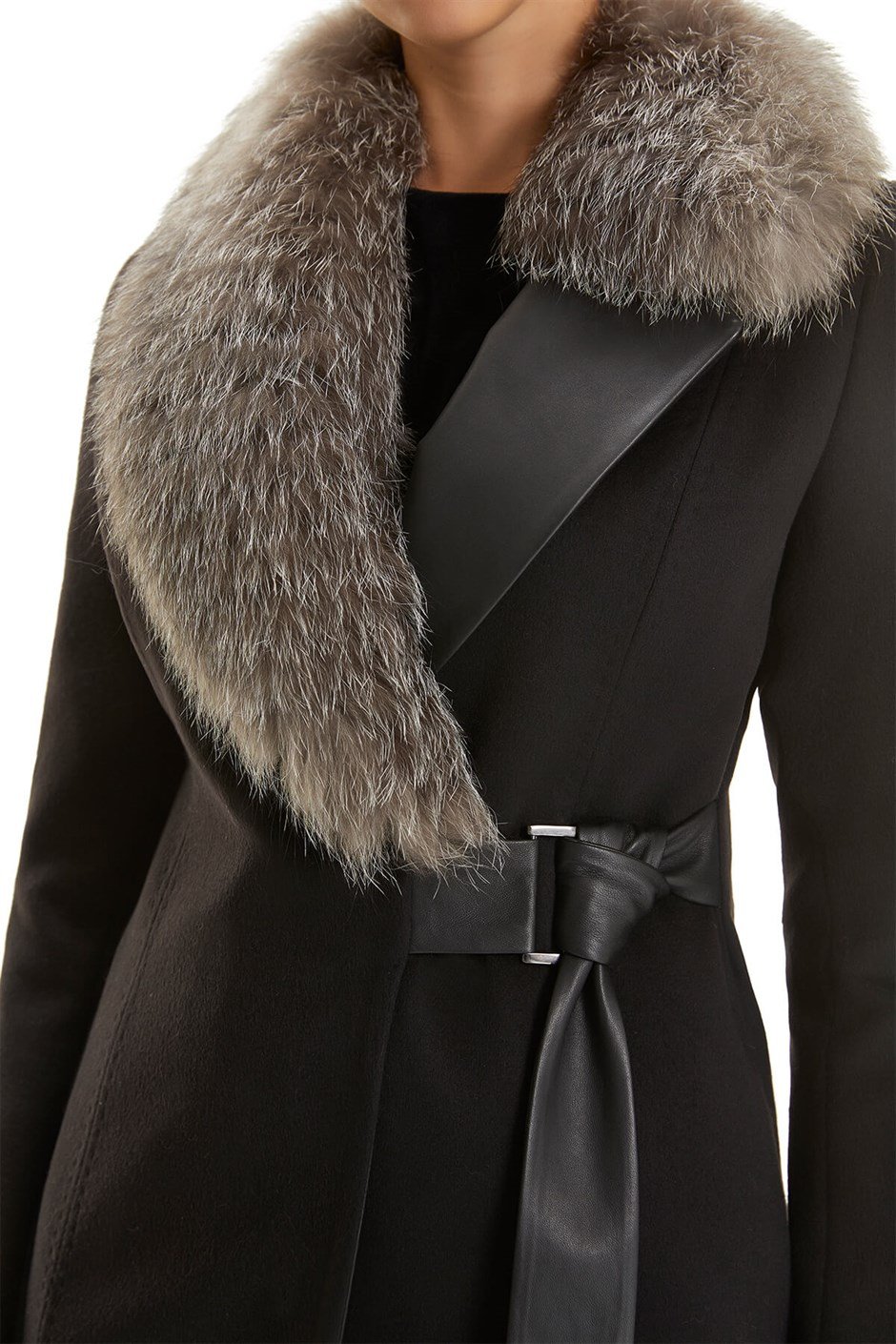 Shaky Women's Textile Coat with Fox trimming Black