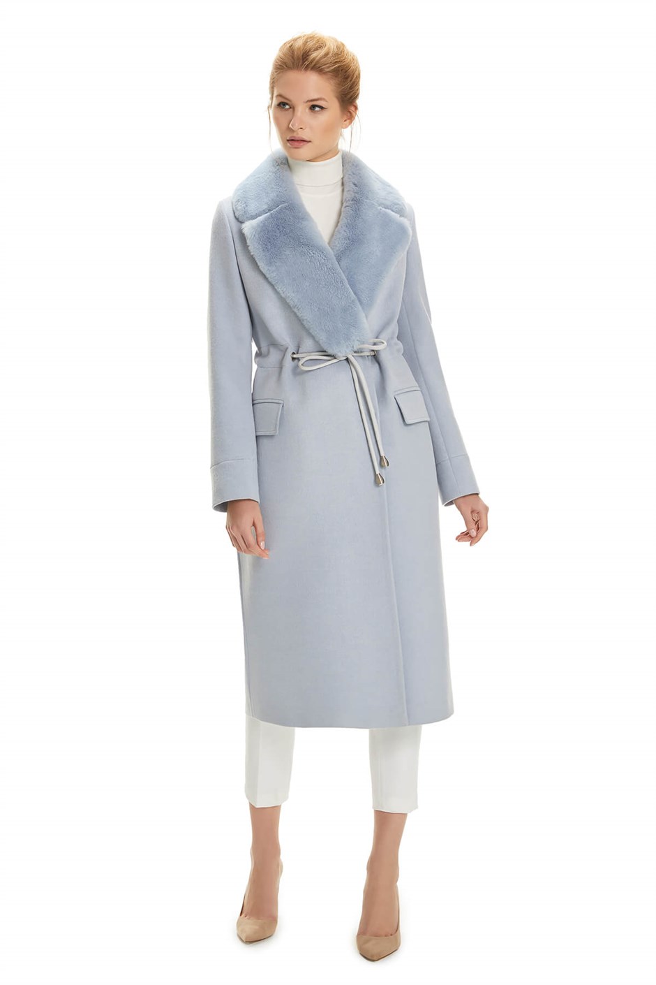 Shaky Women's Textile Coat with Rex trimming Baby Blues