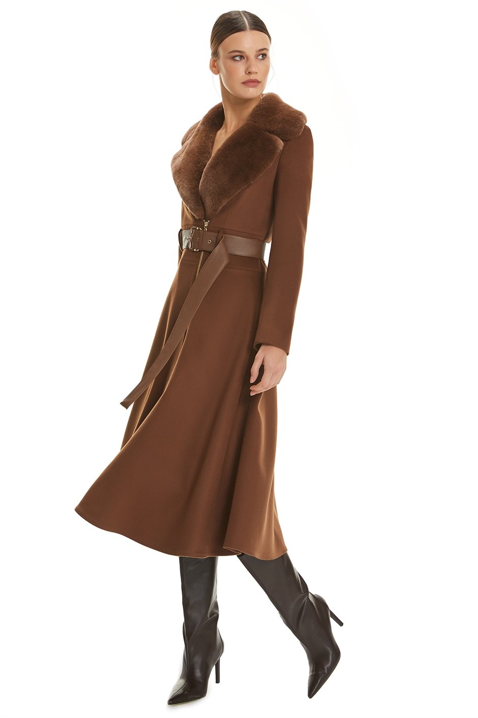 Shaky Women's Textile Coat with Rex trimming