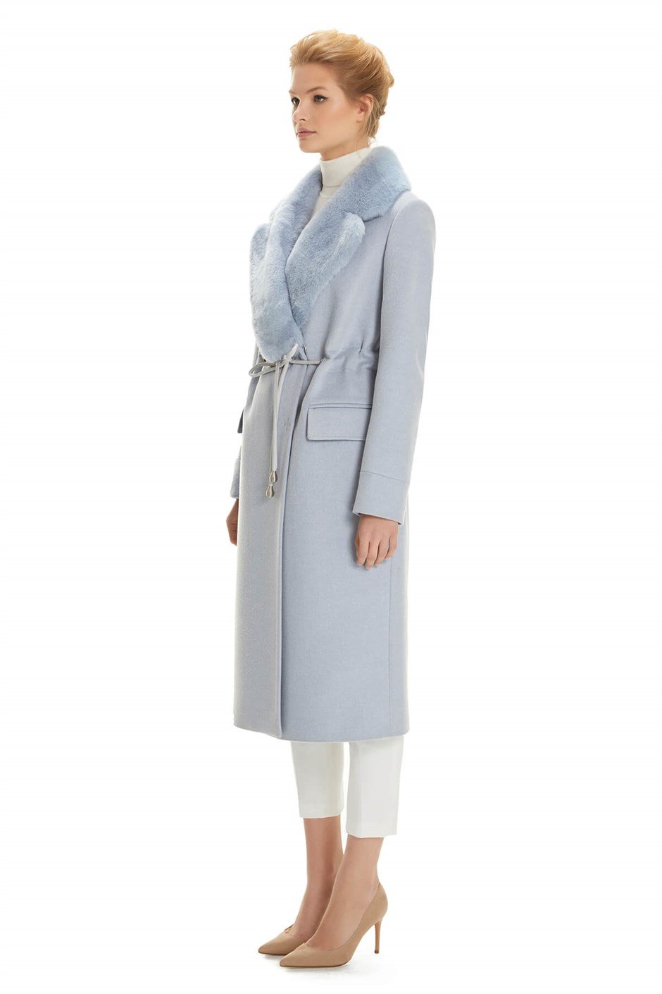Shaky Women's Textile Coat with Rex trimming Baby Blues