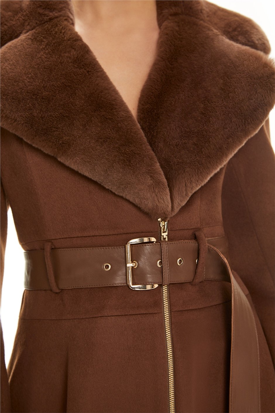 Shaky Women's Textile Coat with Rex trimming