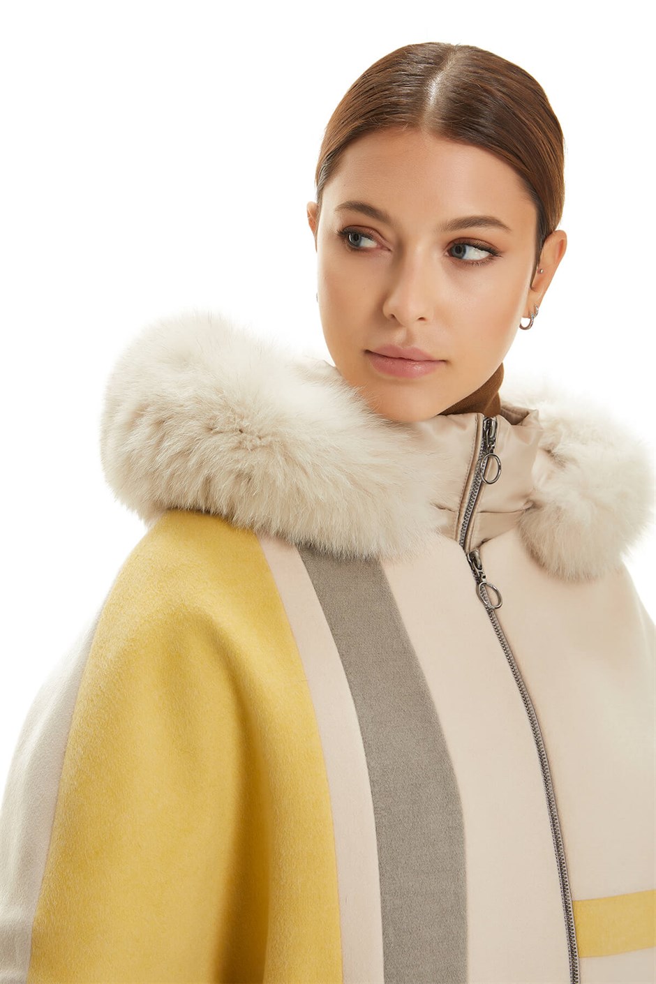 Shaky Women's Textile Jacket with Fox trimming Beige