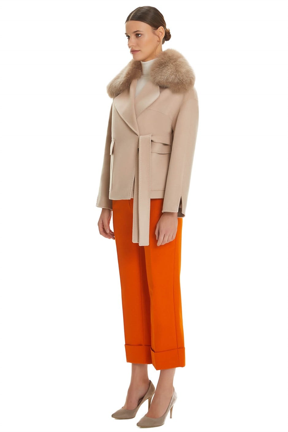Shaky Women's Textile Jacket with Fox trimming Beige