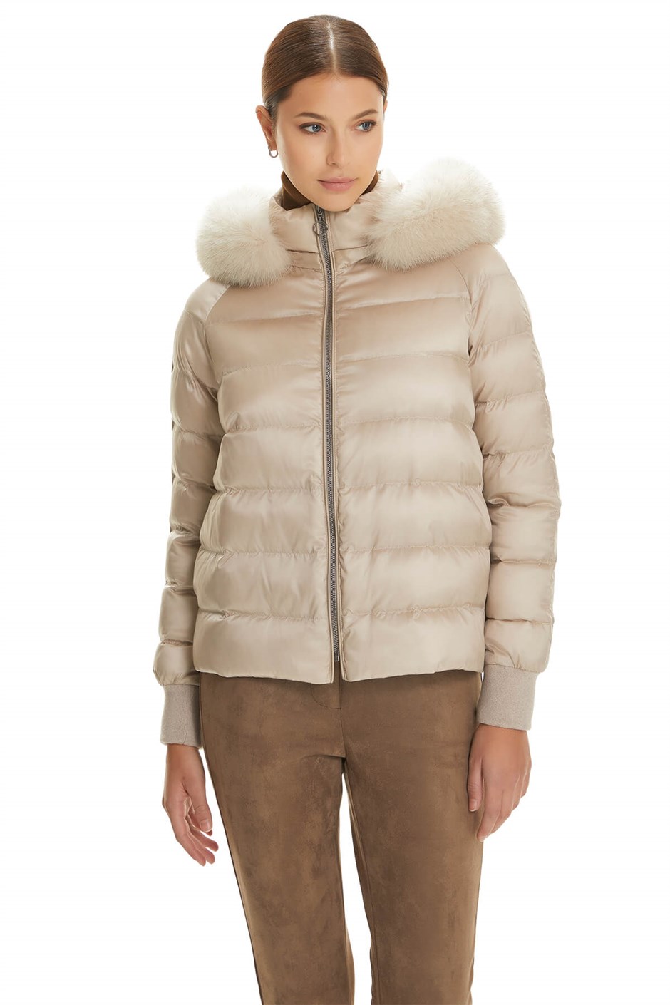 Shaky Women's Textile Jacket with Fox trimming Beige