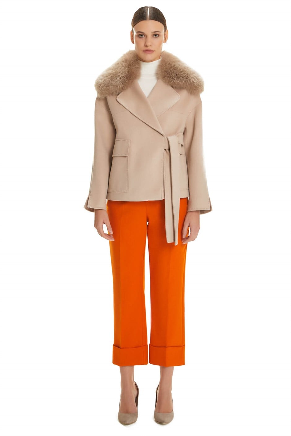 Shaky Women's Textile Jacket with Fox trimming Beige