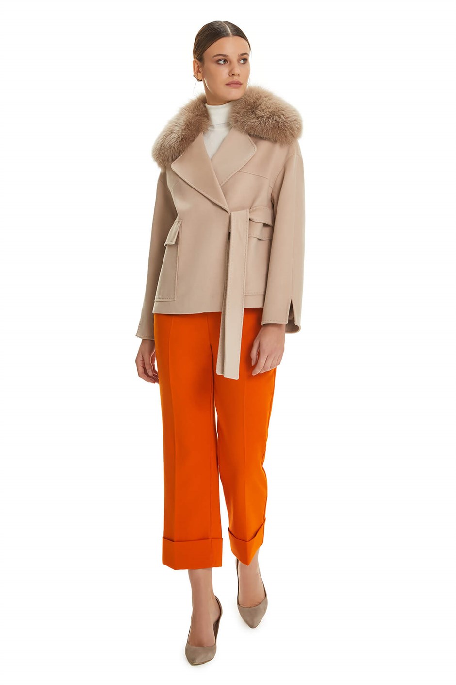 Shaky Women's Textile Jacket with Fox trimming Beige