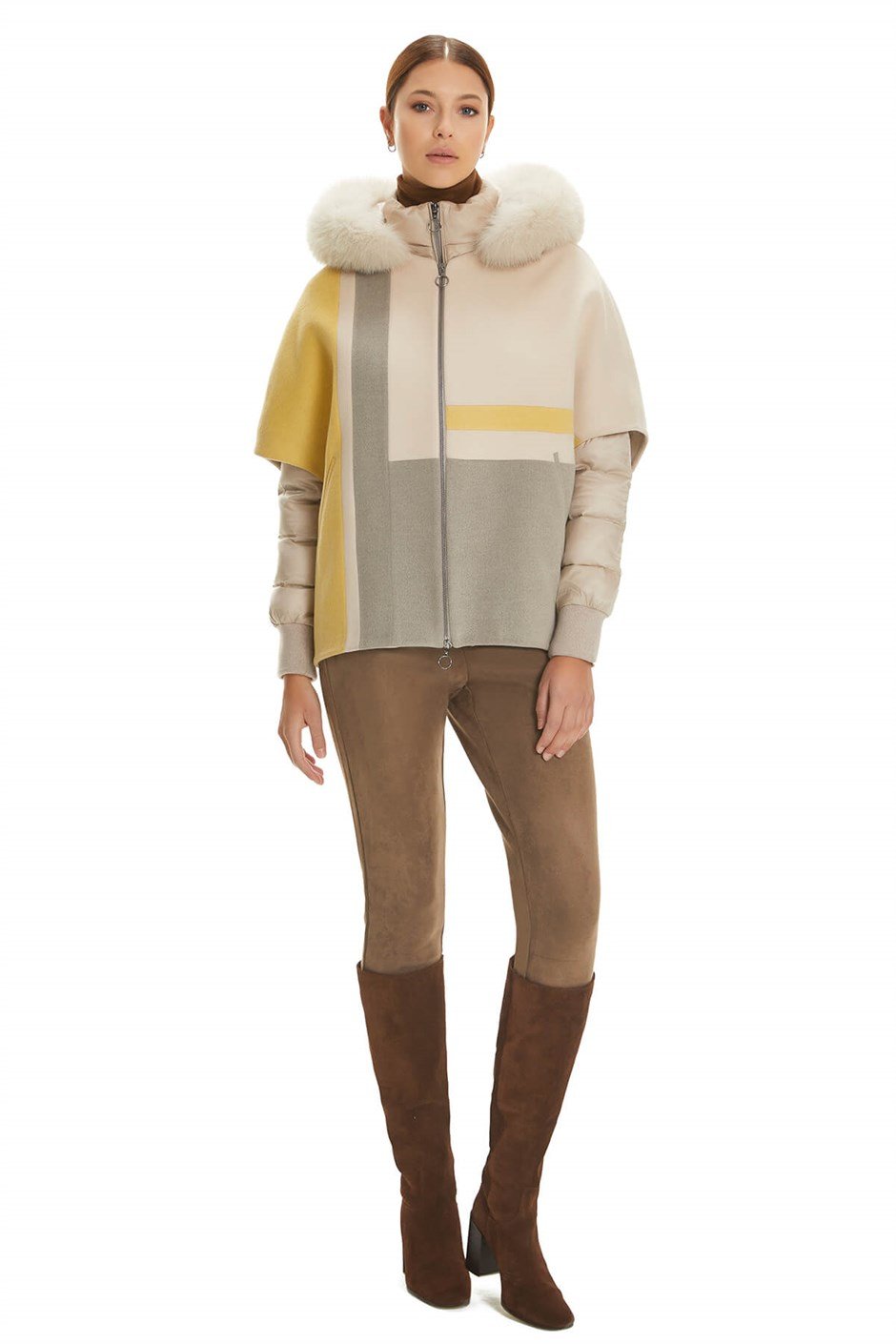 Shaky Women's Textile Jacket with Fox trimming Beige