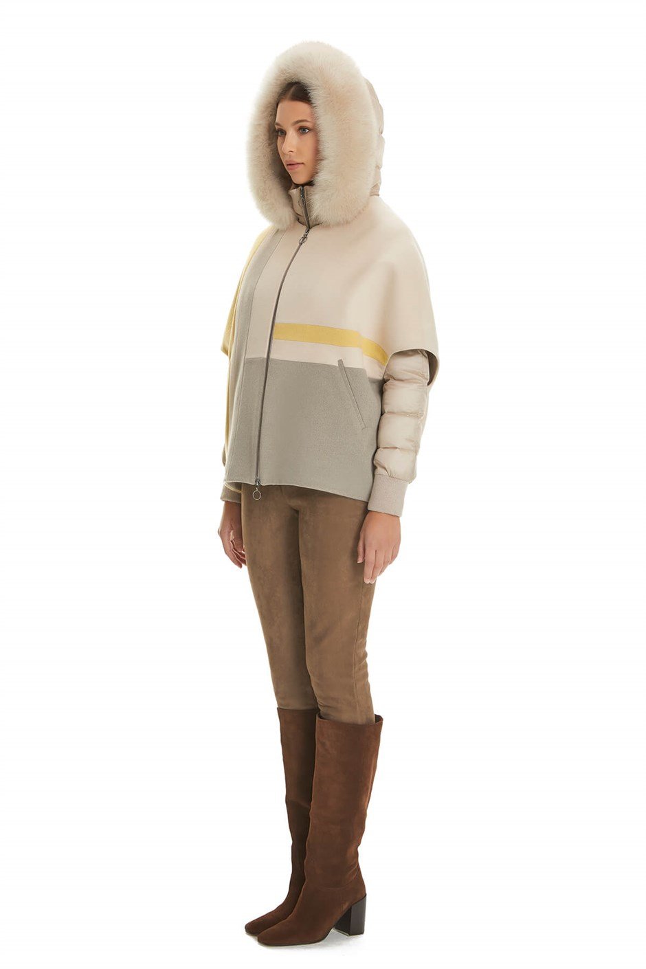 Shaky Women's Textile Jacket with Fox trimming Beige