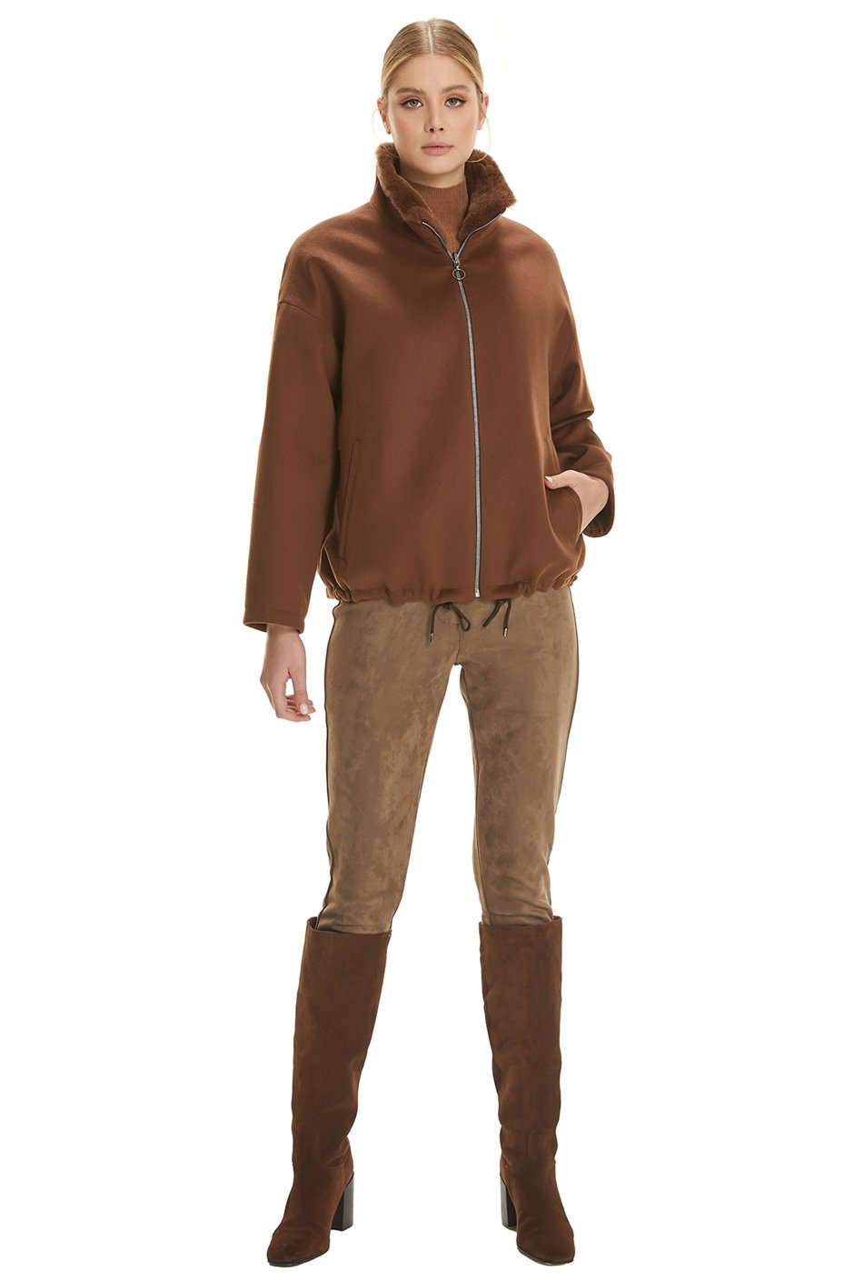 Shaky Women's Textile Jacket with Rex trimming