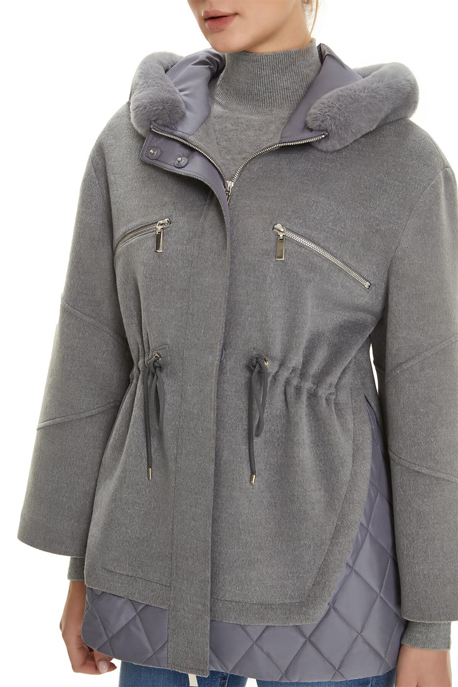 Shaky Women's Textile Jacket with Rex trimming Grey