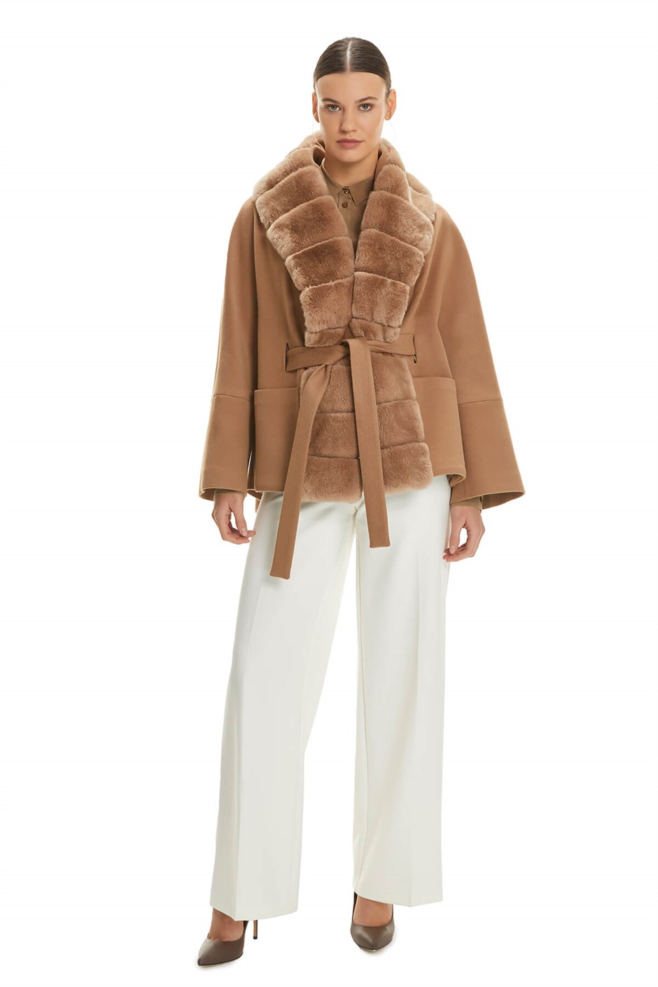 Shaky Women's Textile Jacket with Rex trimming Camel