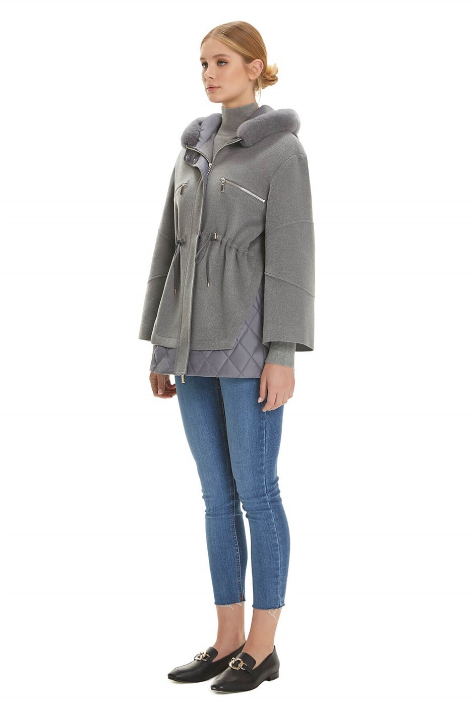 Shaky Women's Textile Jacket with Rex trimming Grey