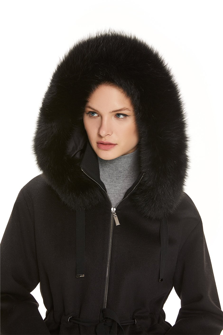 Shaky Women's Textile Short Coat with Fox trimming