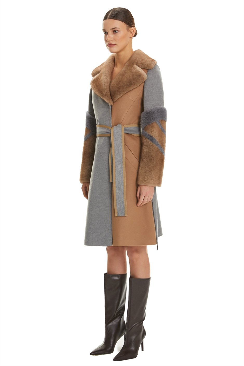 Shaky Women's Textile Short Coat with Mink trimming