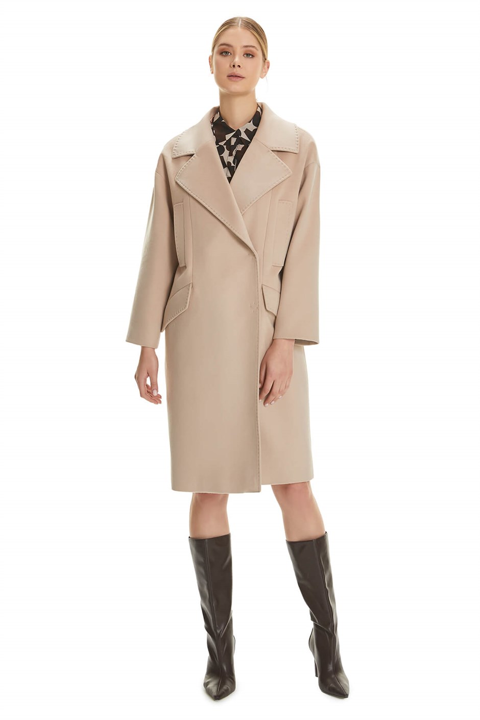 Shaky Women's Textile Short Coat with Rex trimming Beige