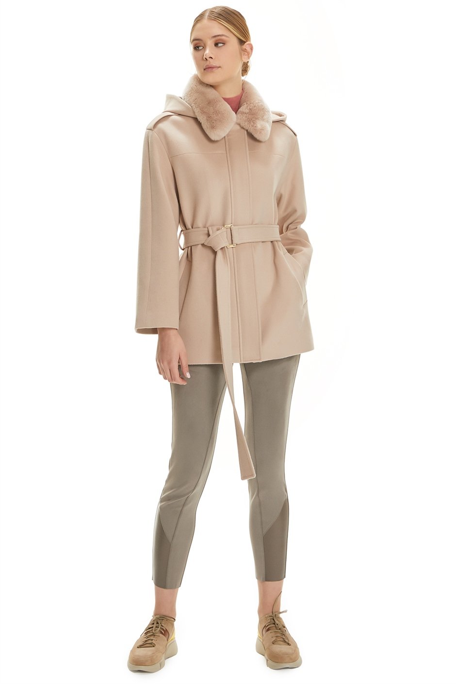 Shaky Women's Textile Short Coat with Rex trimming