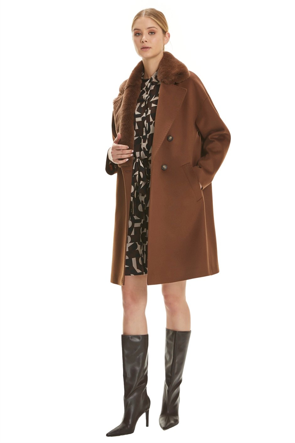 Shaky Women's Textile Short Coat with Rex trimming