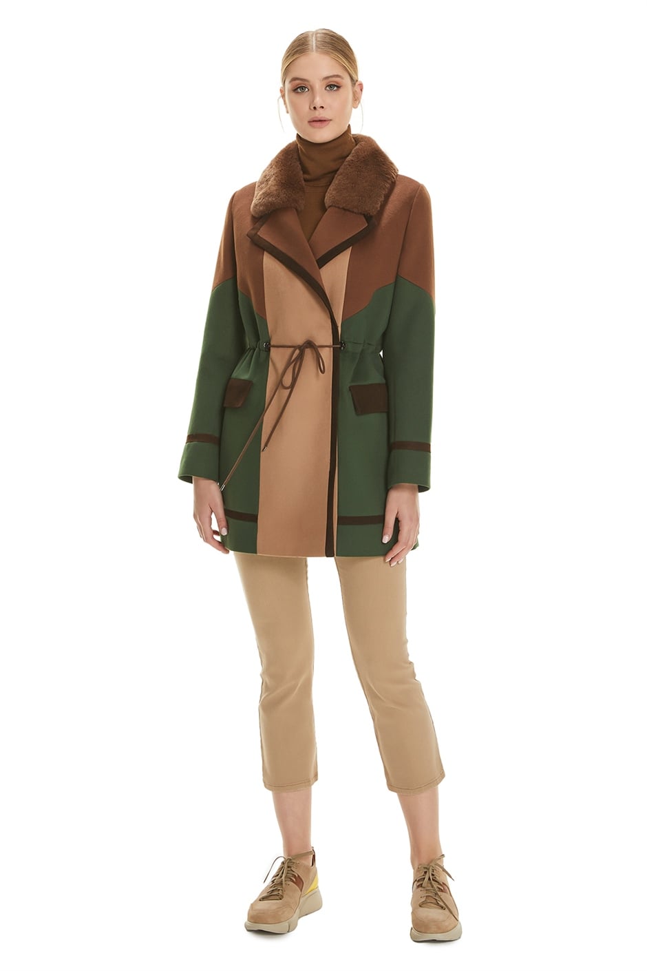 Shaky Women's Textile Short Coat with Rex trimming