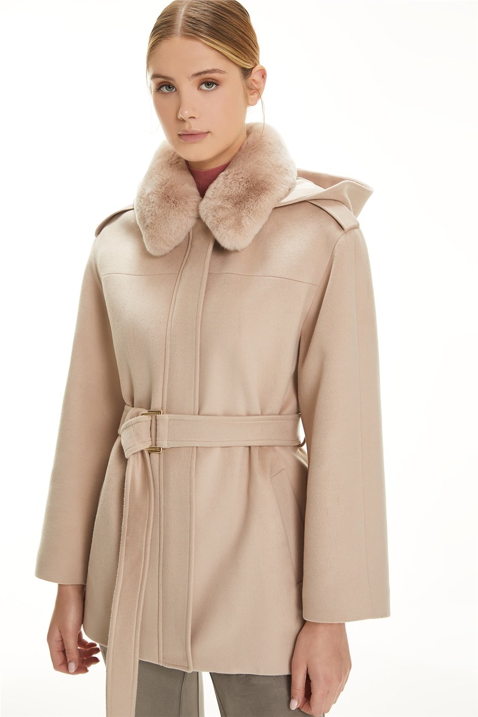 Shaky Women's Textile Short Coat with Rex trimming