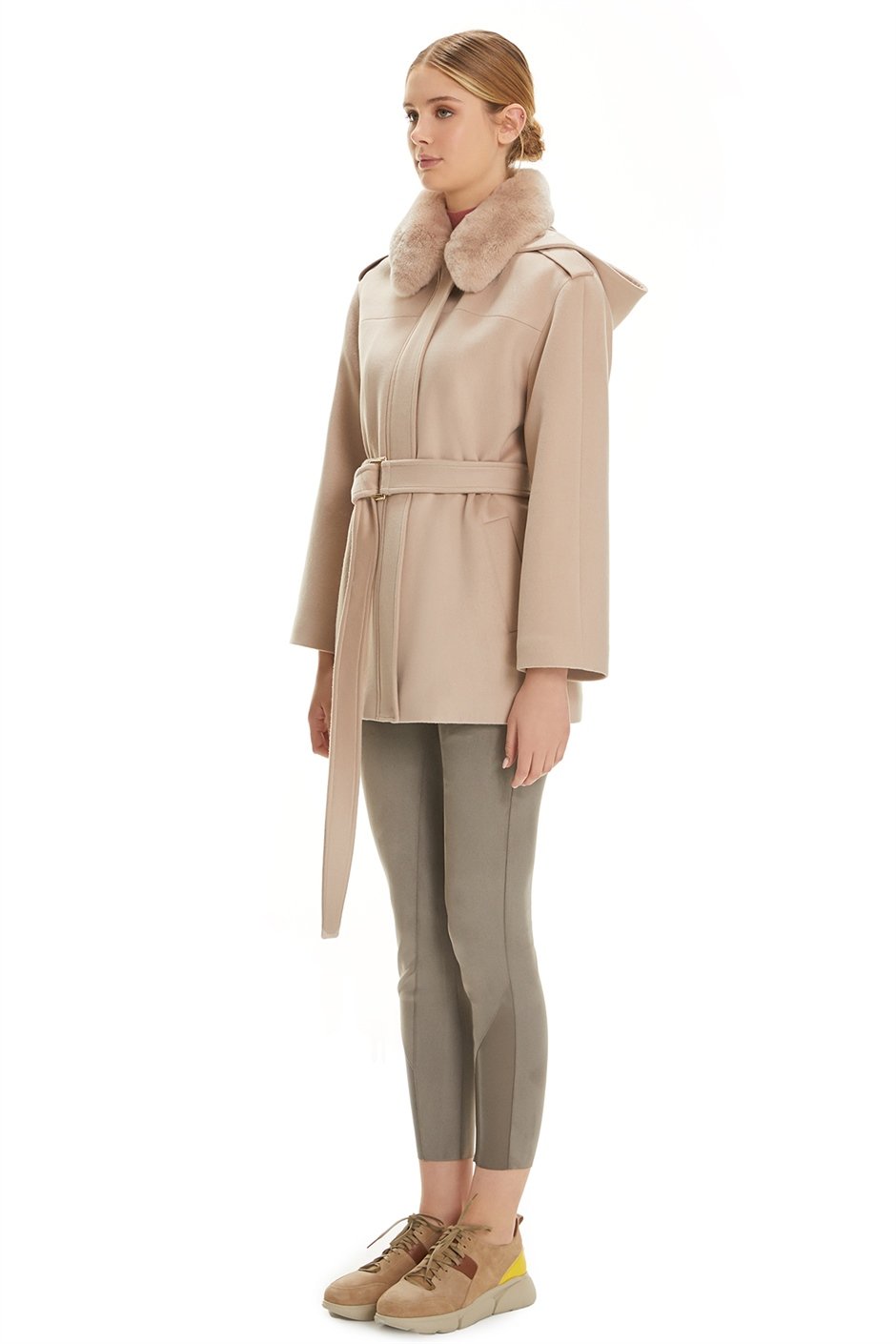 Shaky Women's Textile Short Coat with Rex trimming