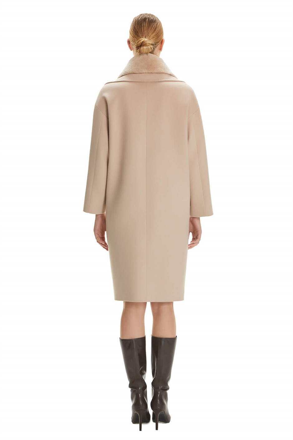 Shaky Women's Textile Short Coat with Rex trimming Beige