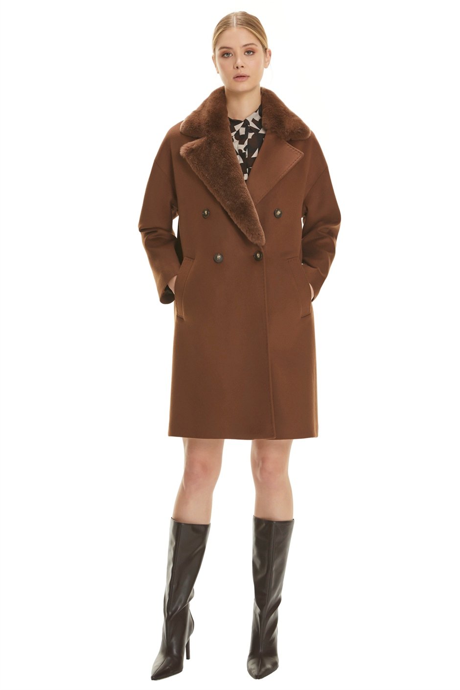 Shaky Women's Textile Short Coat with Rex trimming