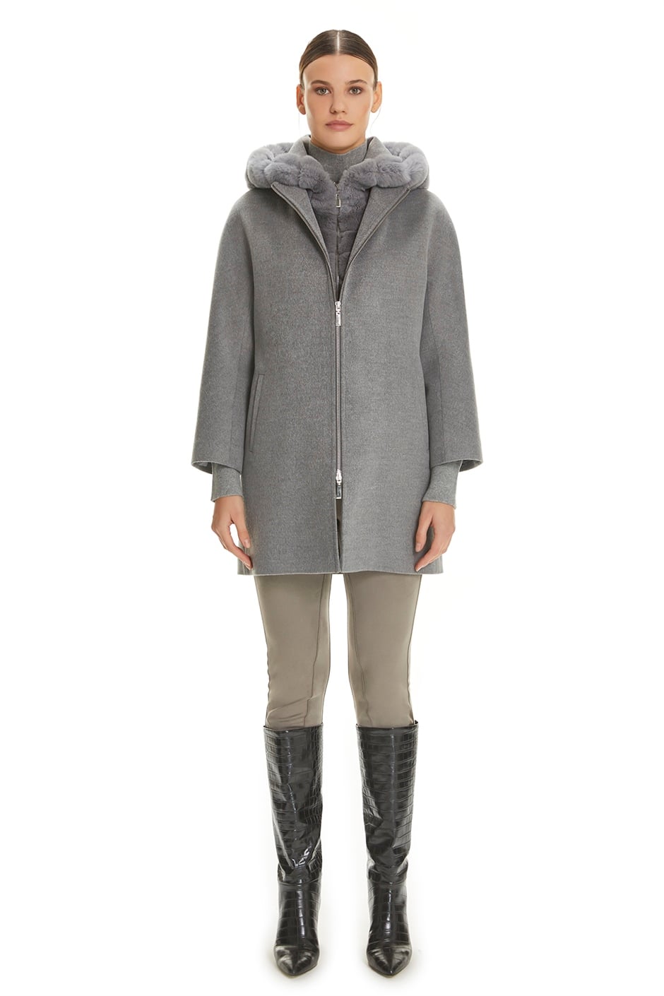 Shaky Women's Textile Short Coat with Rex trimming