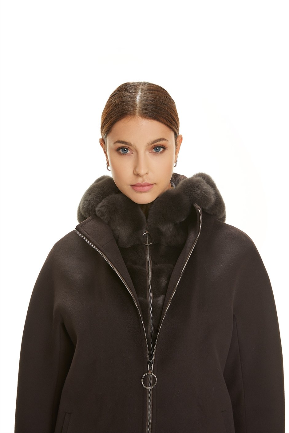 Shaky Women's Textile Short Coat with Rex trimming