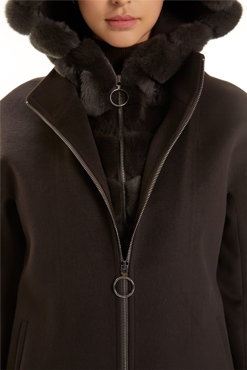 Shaky Women's Textile Short Coat with Rex trimming