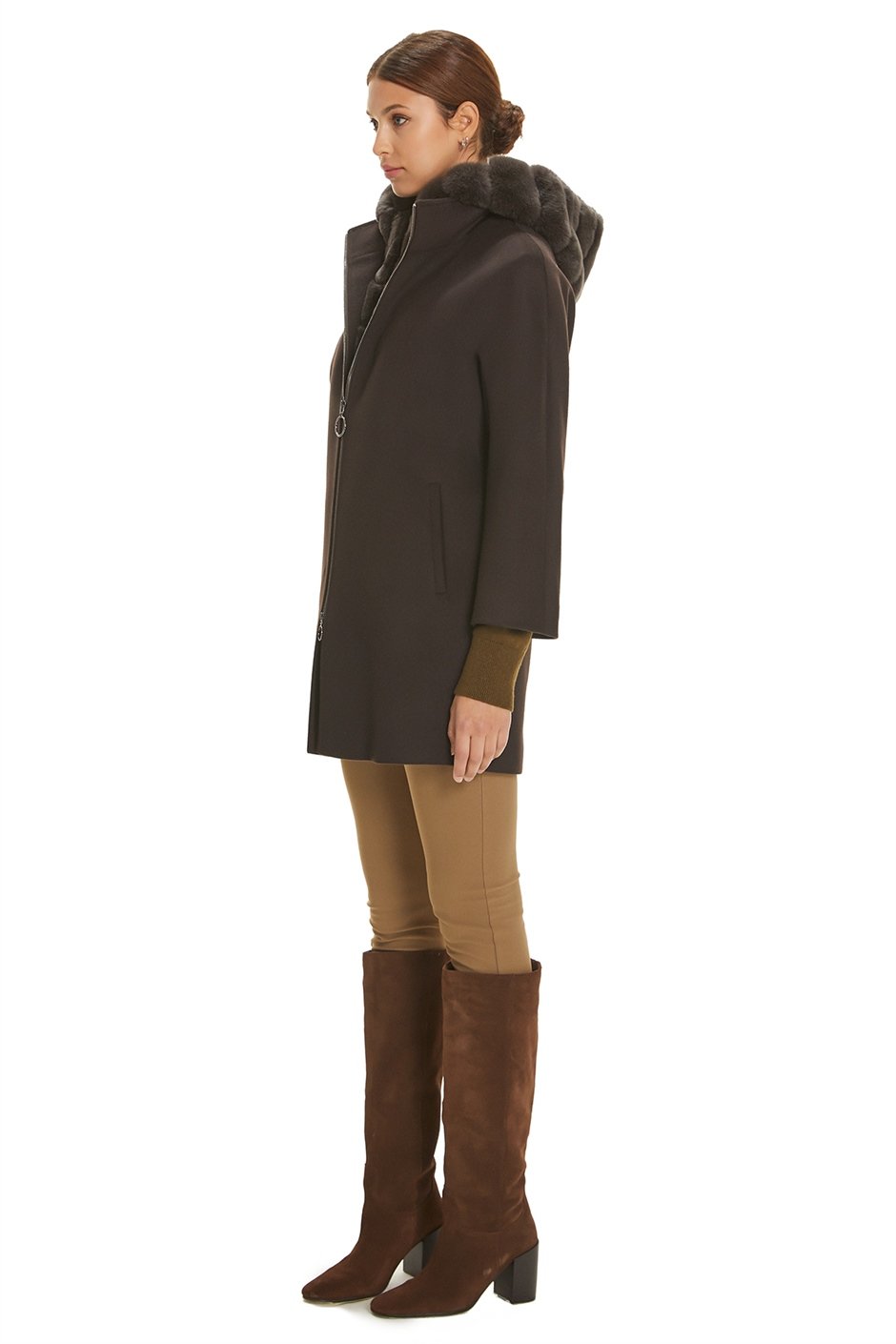 Shaky Women's Textile Short Coat with Rex trimming