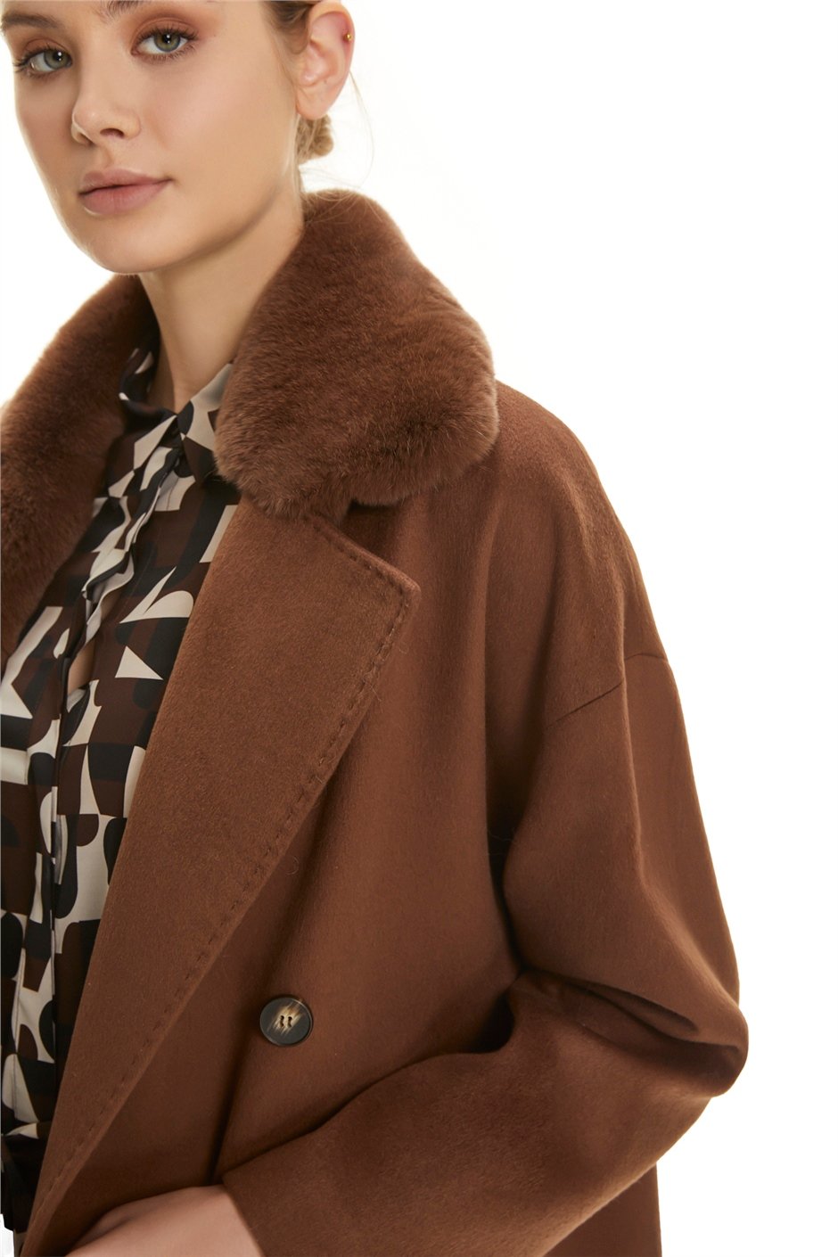 Shaky Women's Textile Short Coat with Rex trimming