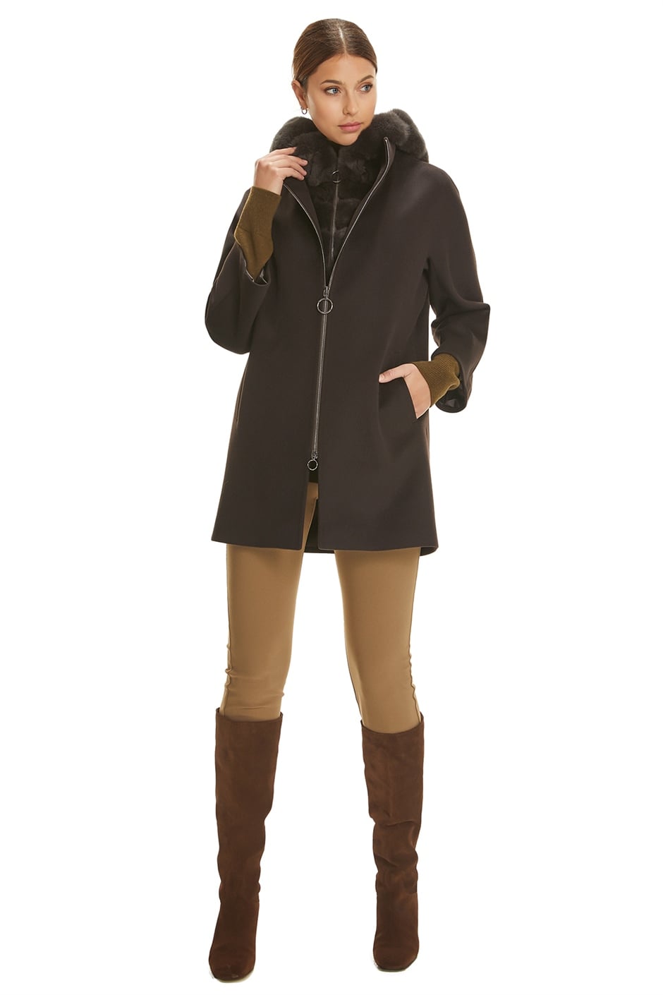Shaky Women's Textile Short Coat with Rex trimming