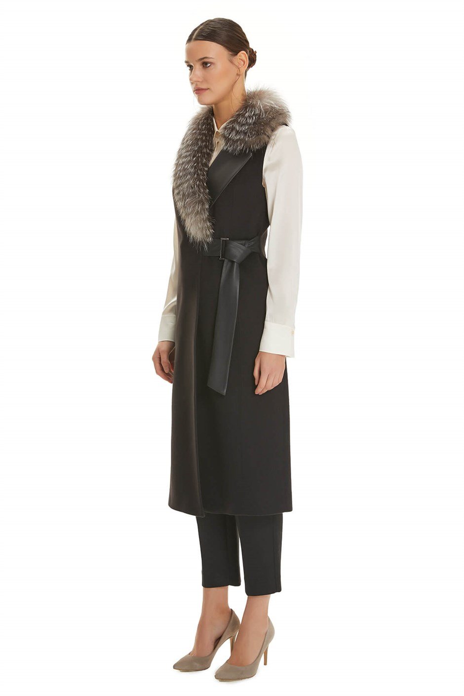 Shaky Women's Textile Waistcoat with Fox trimming Black