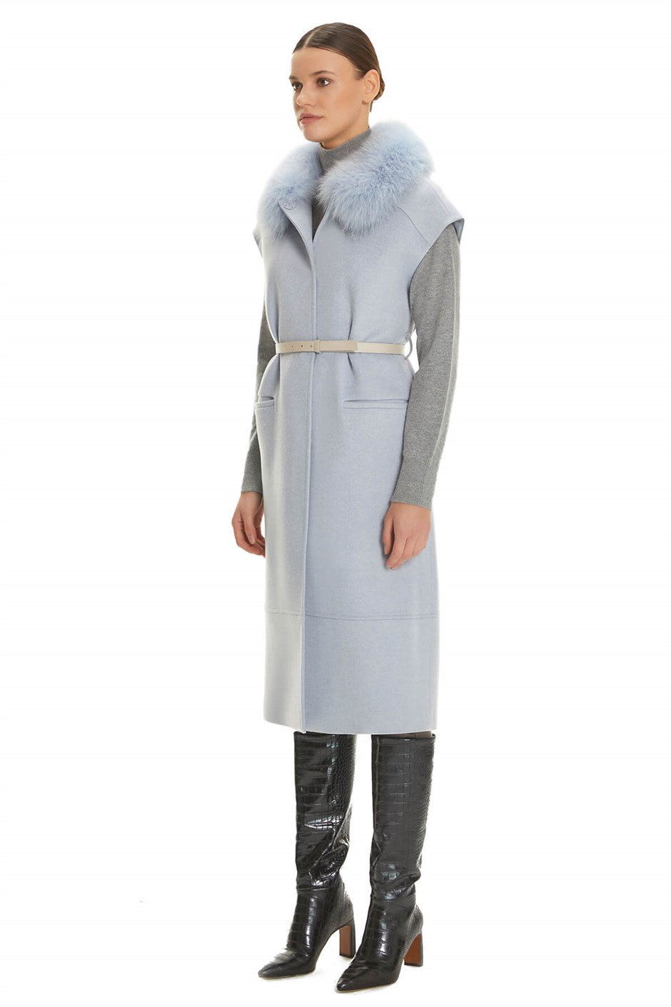 Shaky Women's Textile Waistcoat with Fox trimming Baby Blues