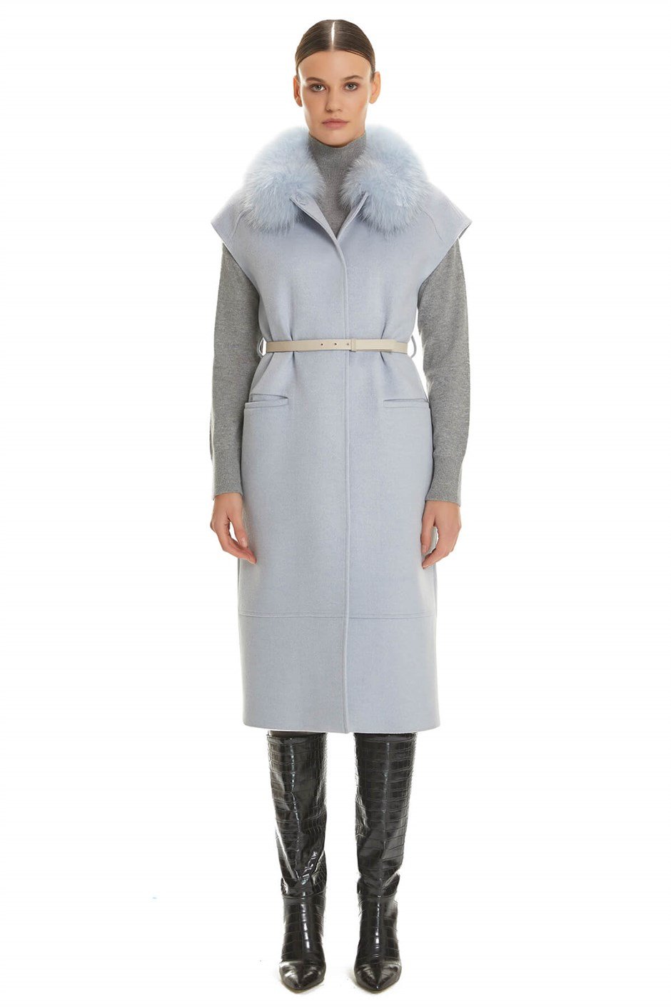 Shaky Women's Textile Waistcoat with Fox trimming Baby Blues