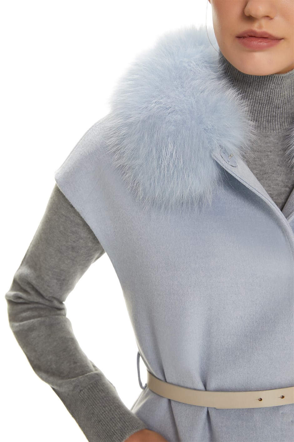 Shaky Women's Textile Waistcoat with Fox trimming Baby Blues