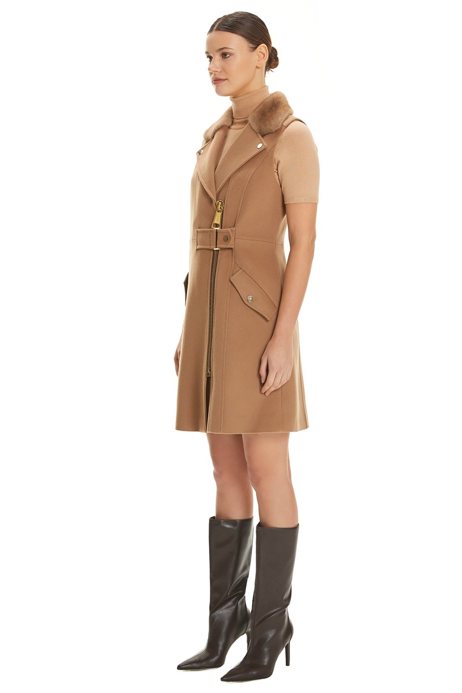 Shaky Women's Textile Waistcoat with Mink trimming