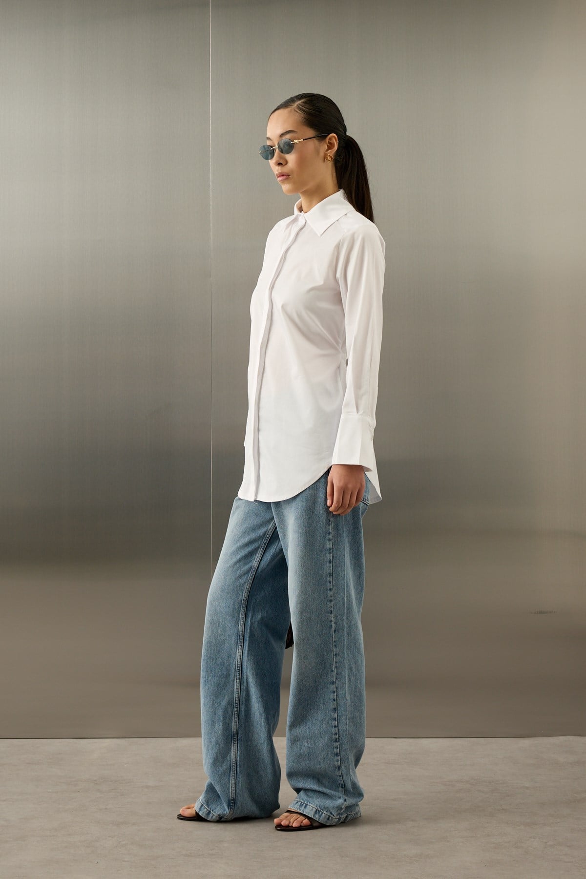 Basic Pamuklu Düğmeli Bağlamalı Gömlek BEYAZ