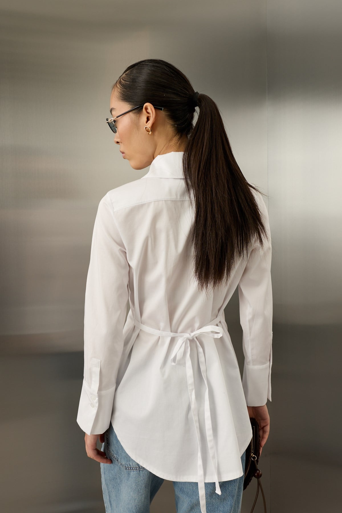 Basic Pamuklu Düğmeli Bağlamalı Gömlek BEYAZ