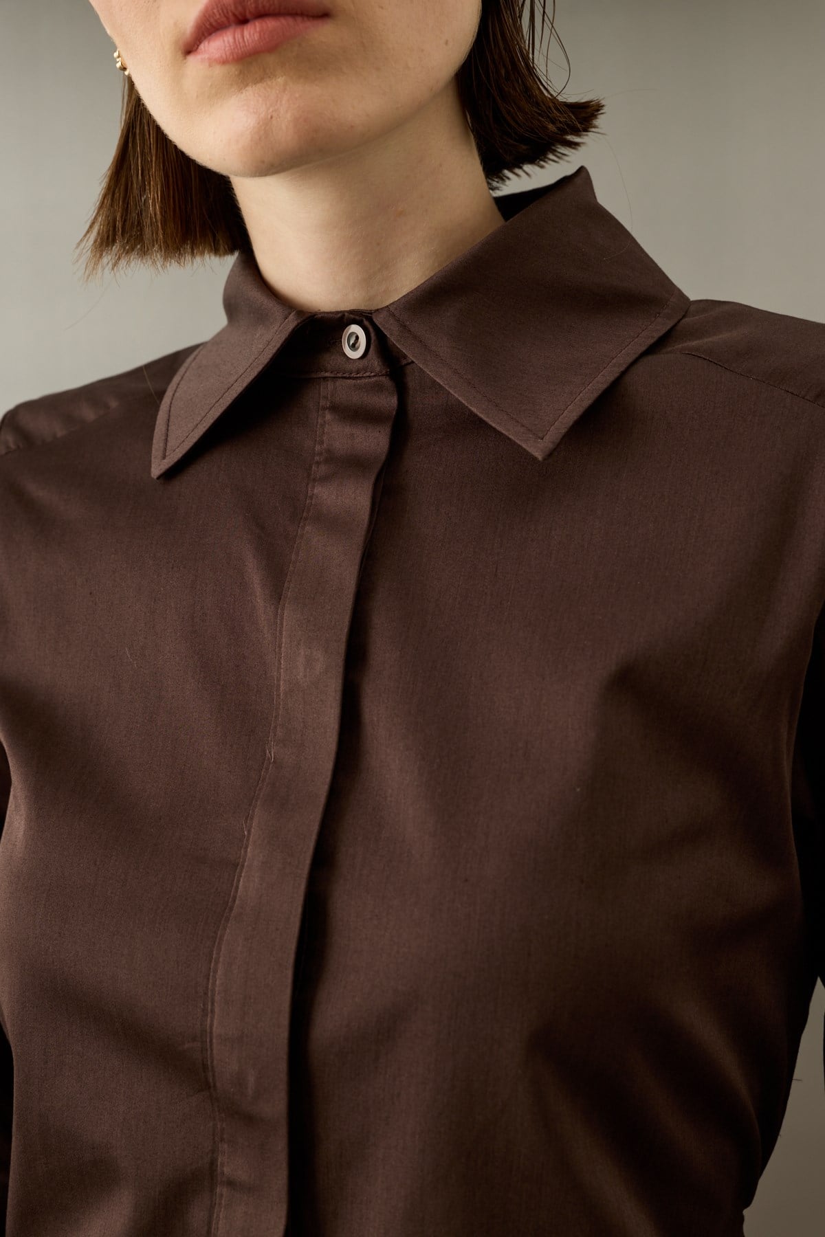 Basic Pamuklu Düğmeli Bağlamalı Gömlek KAHVERENGİ