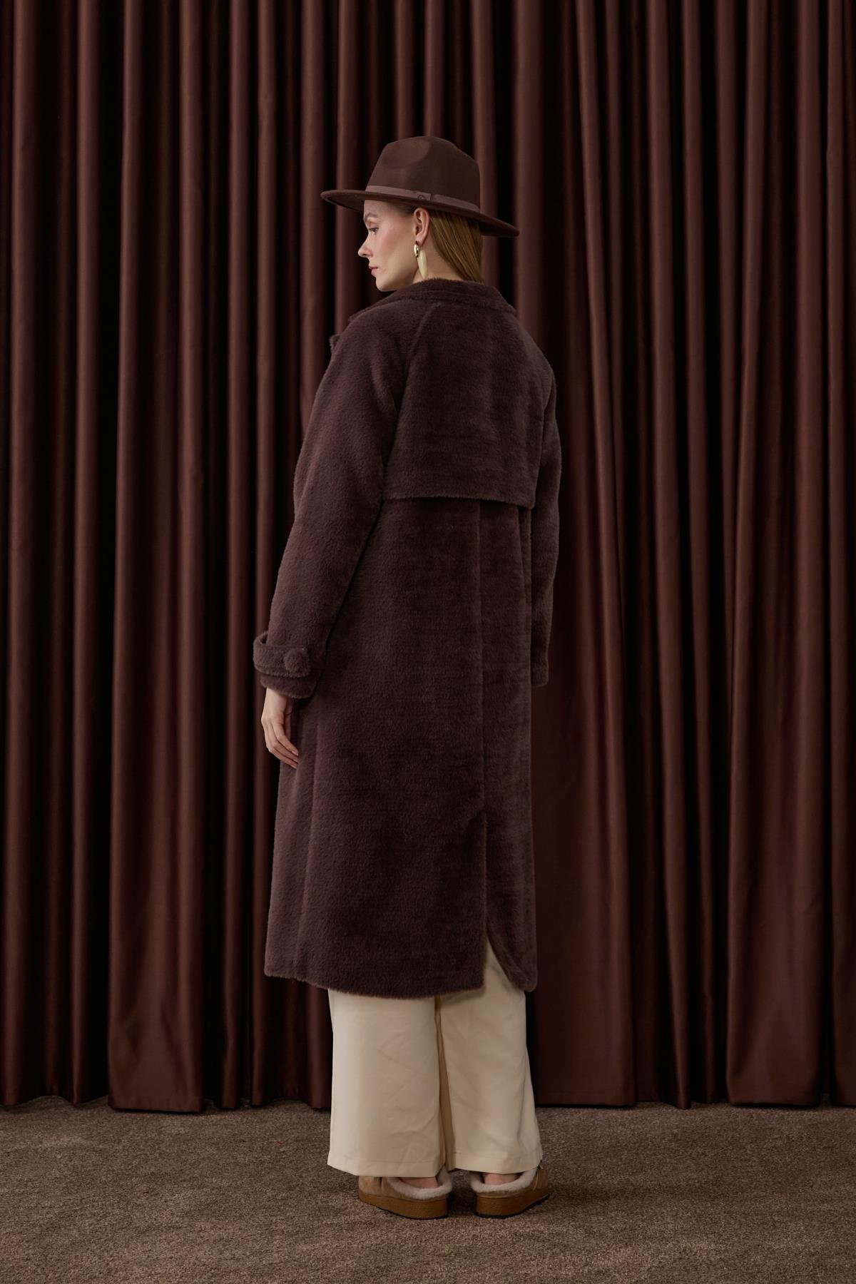 Danish Düğmeli Kuşaklı Kaban KAHVERENGİ